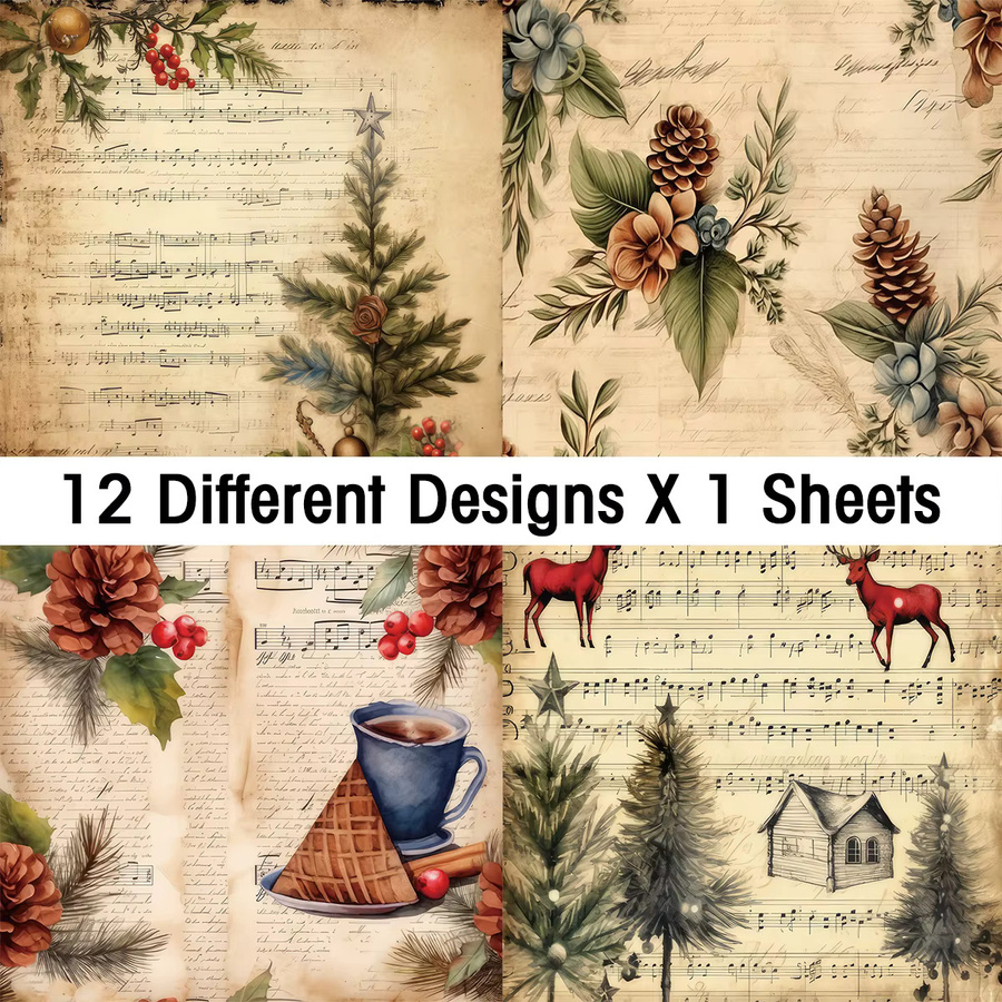 Viktorianisches Weihnachts-Scrapbook-Papier-Set mit 12 Blatt buntem Bastelpapier in Mustern von Weihnachtssternen, Vögeln und Weihnachtsmann für dein DIY-Projekt und Tagebuch - Bild 4