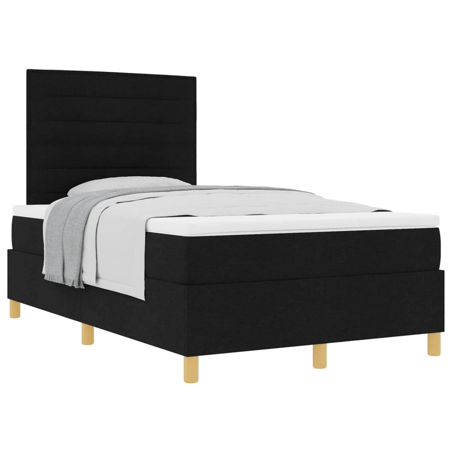 vidaXL Boxspringbett mit Matratze und Taschenfederkern in Schwarz, modernes Design aus Stoff und Kiefer, B/T/H: 120 x 200 x 28 cm - Bild 2