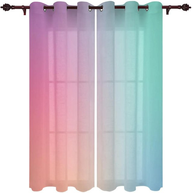 Yiran Furniture Vorhänge Regenbogen Rosa, semi-transparent, Polyester, B: 50 cm, H: 130 cm, 2er-Set - Bild 1