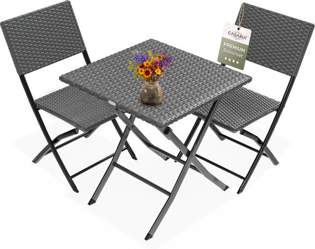 Casaria 3-teilige Polyrattan Gartensitzgruppe mit Tisch und Stühlen in Anthrazit - Bild 1