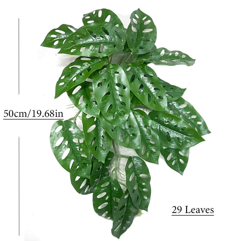 Künstliche hängende Reben von Kmitang in Grün mit Monstera-Blättern und Rattan-Elementen, Höhe: 76 cm - Bild 4