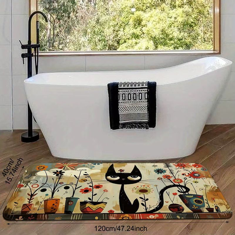 VIKAMA Küchenteppich mit schwarzem Katzenmuster, wasserdichter Teppich für Küche, Badezimmer oder Wohnzimmer, Schwarz - Bild 6