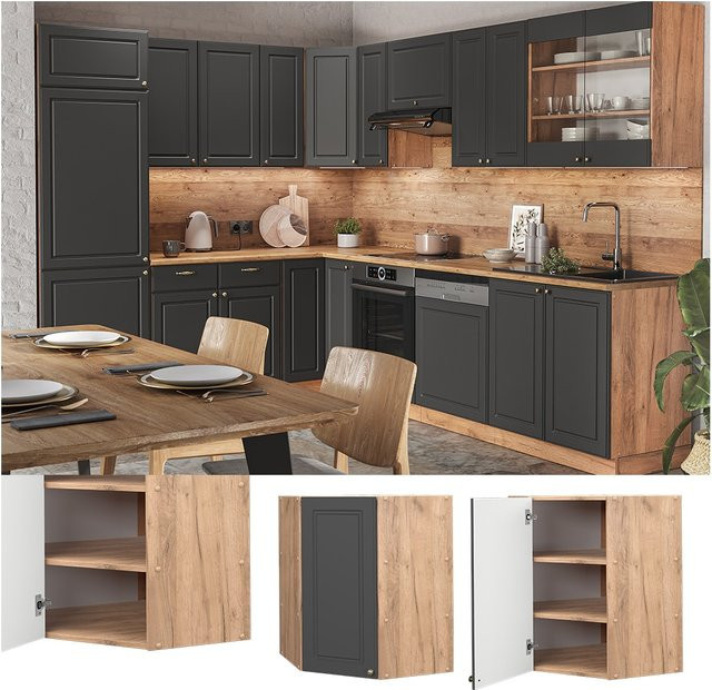 Vicco Eckhängeschrank Fame-Line Landhaus Eiche Anthrazit-Gold B: 57 cm, H: 72 cm, T: 52 cm - Bild 1