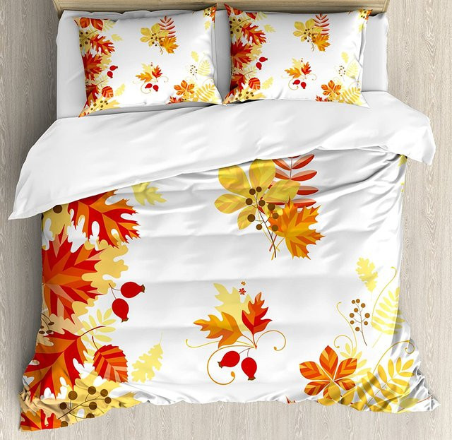 3-teiliges Bettwäsche-Set mit Kürbis und Ahornblatt für das Schlafzimmer, Bettbezug und Kissenbezug, B/H: 135 x 200 cm - Bild 1
