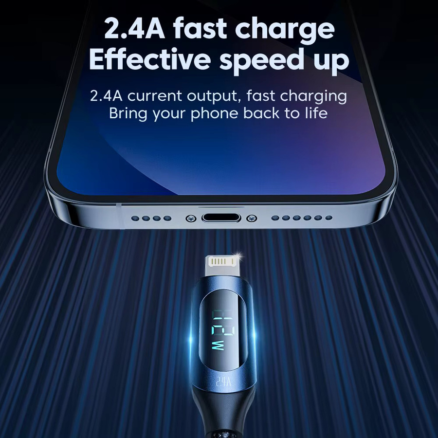 Toocki USB-A auf Lightning Schnellladekabel mit LED-Anzeige für iPhone in Schwarz - Bild 3