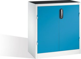 C+P Schwerlast-Beistellschrank mit Drehtüren und Schloss, Korpus Lichtgrau und Front Lichtblau, H: 100 cm, B: 93 cm, T: 50 cm - Bild 1