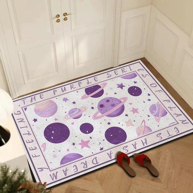 Schmutzabweisende Bodenmatte für Eingangstür und Haushalt, lila mit Sternen-Design, Polyester, B/T: 40 x 60 cm - Bild 1