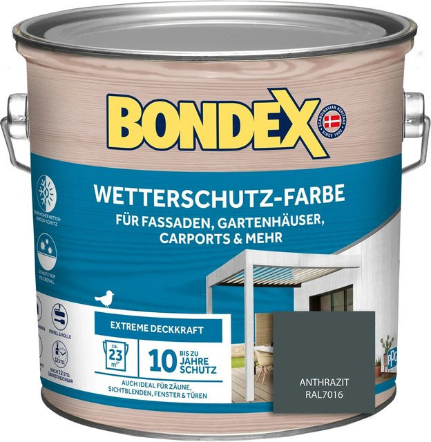 Bondex Wetterschutz-Farbe für Holz in Anthrazit RAL 7016, 2,5 l - Bild 1
