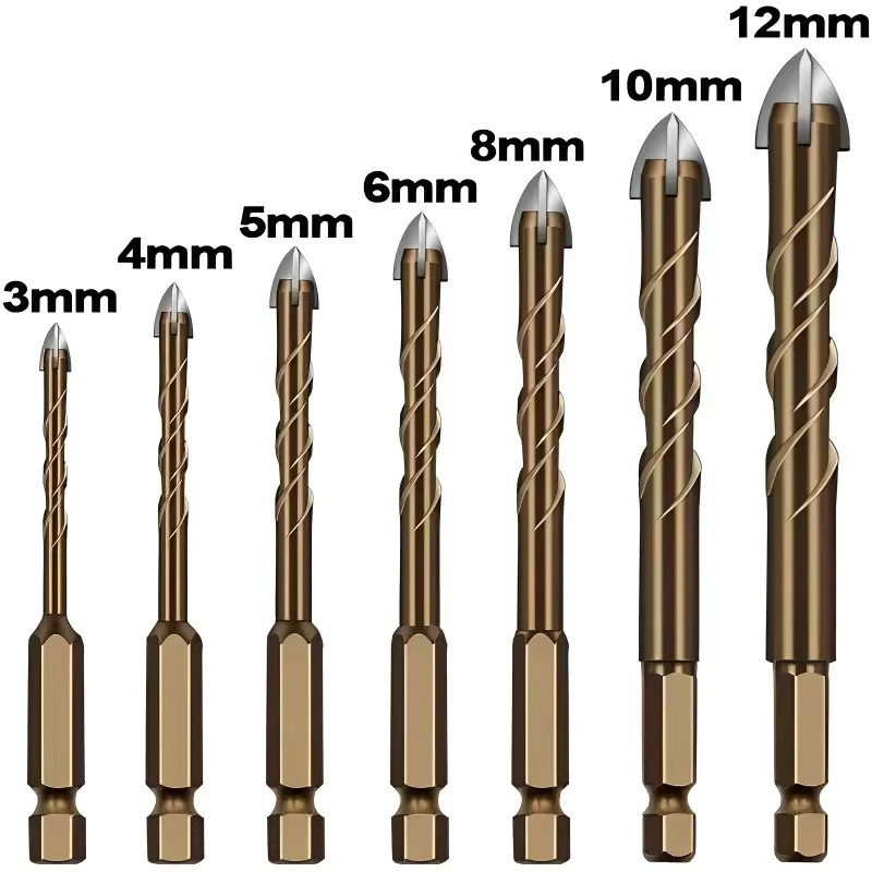 EQZ Kreuz-Sechskant-Fliesenbits aus Legierung für Glas, Keramik und Beton, Lochöffner mit Dreieck-Profil, Durchmesser: 3 mm, 4 mm, 5 mm, 6 mm, 7 mm, 8 mm, 10 mm, 12 mm - Bild 2