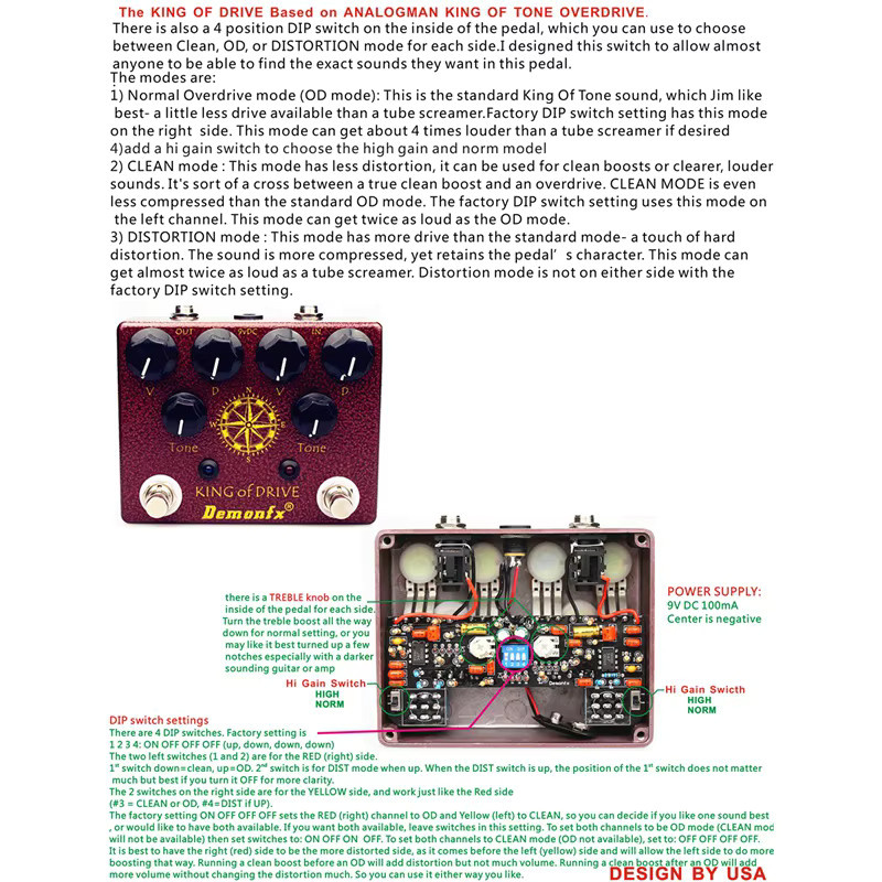 Demonfx King of Tone Overdrive Stompbox Analoges Gitarren Effektpedal in Blau - Bild 4
