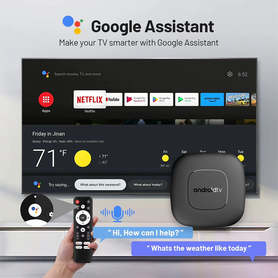 Mortal T1 Android 14 Smart TV Box mit 8K Auflösung, Google Chromecast, Sprachsteuerung, 2GB RAM, 16GB Speicher, HDR10, WIFI 6 und Bluetooth 5 in Schwarz - Bild 2