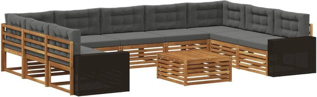 vidaXL Outdoor-Sofagarnitur aus Akazienholz mit 10 Kissen in Natur und Anthrazit - Bild 1
