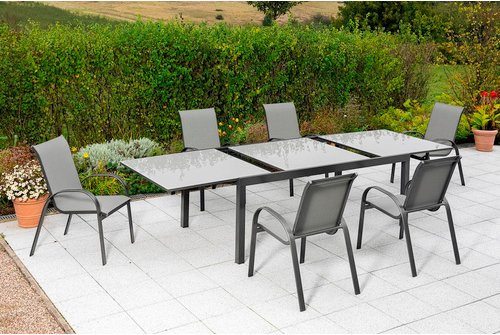 MERXX Gartenmöbelset Amalfi mit 6 Sitzplätzen aus Aluminium und Textil in Grau - Bild 1