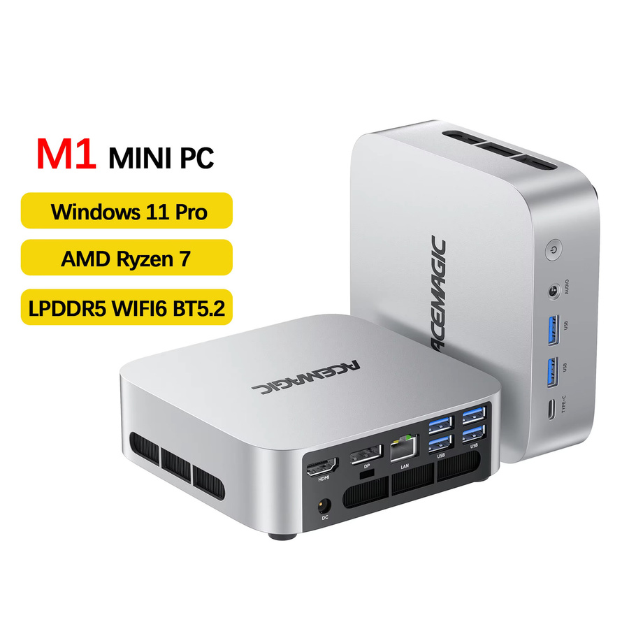 ACEMAGIC M1 Mini-PC mit AMD Ryzen 7 7735HS, 24 GB RAM, 512 GB SSD, Windows 11 Pro, AMD Radeon Grafik, 4K Triple Display, WiFi6 und Bluetooth 5.2, Silber - Bild 4