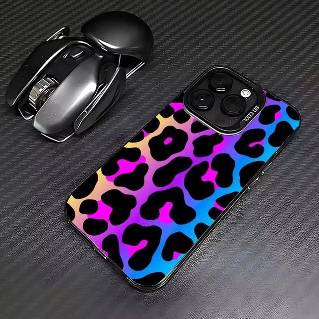 Personalisierte Handyhülle mit farbigem Leopardenmuster für Apple iPhone Modelle, Anti-Drop Schutz, Multicolor - Bild 1