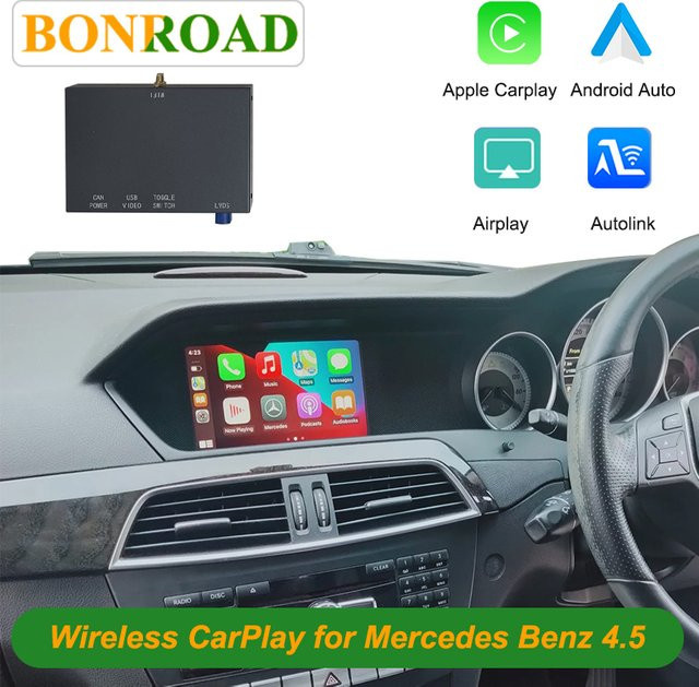 Bonroad Kabelloses CarPlay und Android Auto Systemmodul für Mercedes Benz W212 W176 W204 W204 CLS GLK Klasse NTG 4.0 4.5 4.7 5.0 in Schwarz - Bild 1