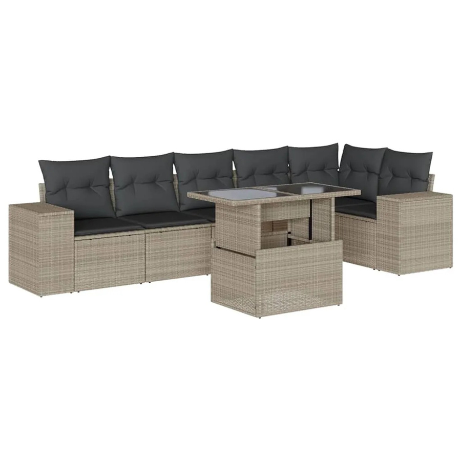 vidaXL 7-teilige Garten-Sofagarnitur in L-Form mit Kissen und Couchtisch, Anthrazit/Grau, Poly Rattan und Metallgestell - Bild 2