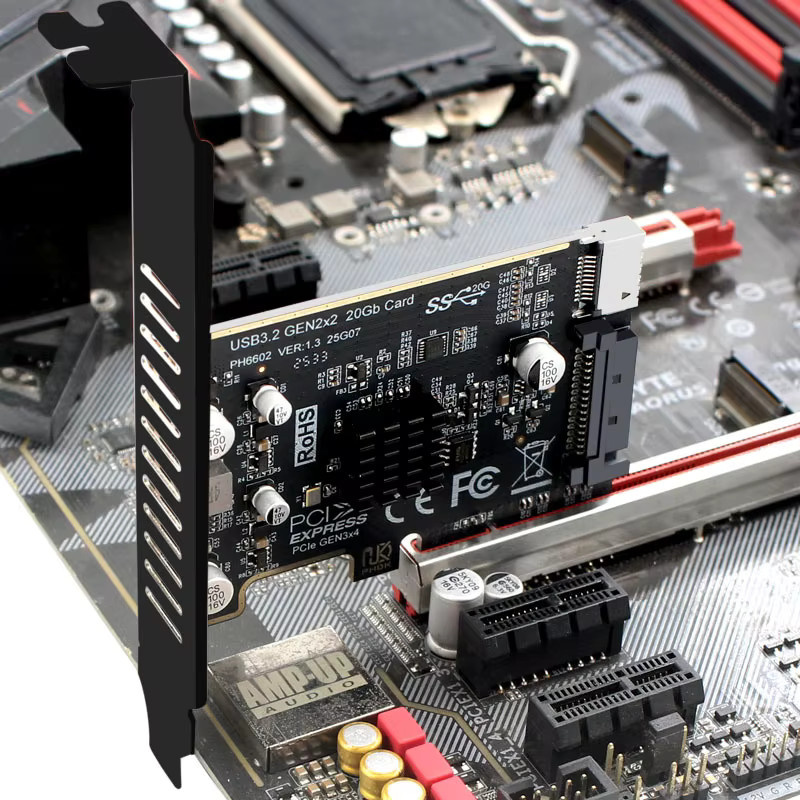 Geris Power USB 3.2 Typ-E Erweiterungskarte PCI-E x4 auf USB-C mit 20 Gbit/s ASM3242 Chip in Schwarz - Bild 5
