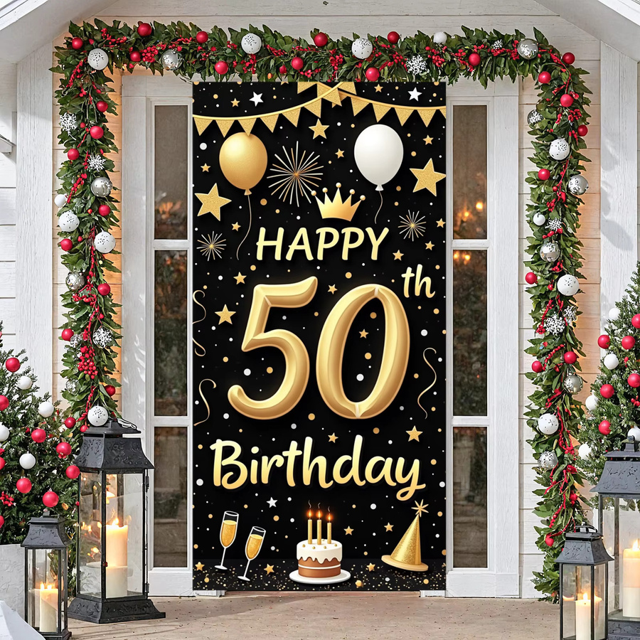 Goldenes 50. Geburtstags-Banner mit Feuerwerk-Muster und Glitzer-Stil als dekorativer Hintergrund für deine Feier in Gold - Bild 2
