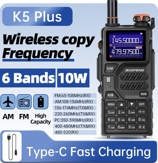 Baofeng UV-K5PLUS Amateurfunkgerät in Schwarz, 12W UHF/VHF Triband-Transceiver mit 999 Kanälen für Langstreckenkommunikation - Bild 1