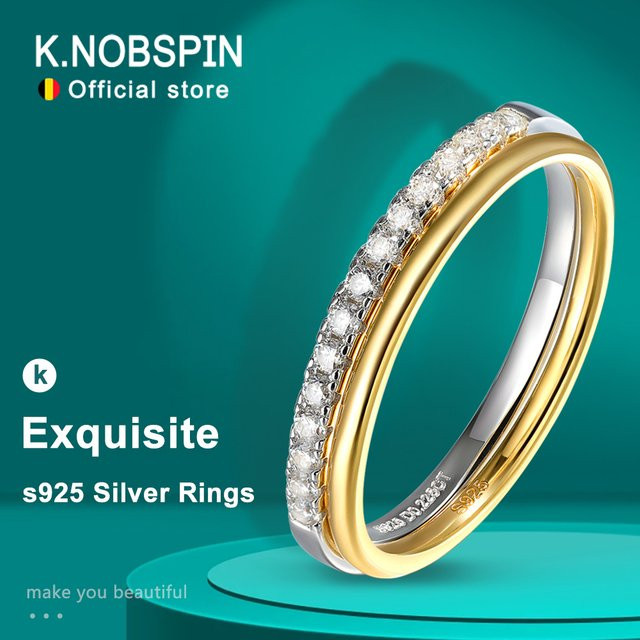 KNOBSPIN D Stapelringe, 925 Silber, vergoldet, Moissanit, Damen Herren - Bild 1