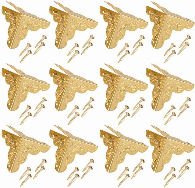 12 Stück Meterk Eckenschutz aus Eisen für Holzboxen und Schmuckkästchen, dekorative Kantenabdeckung in Gold und Beige - Bild 1