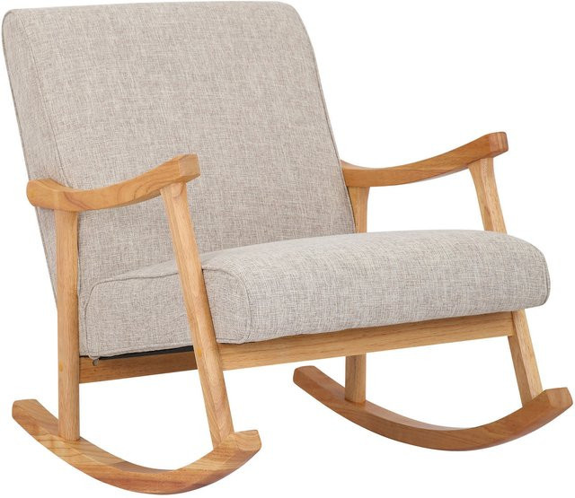 TPFLiving Schaukelstuhl Morello mit Stoffbezug und Kautschukholz-Gestell in Beige - Bild 1