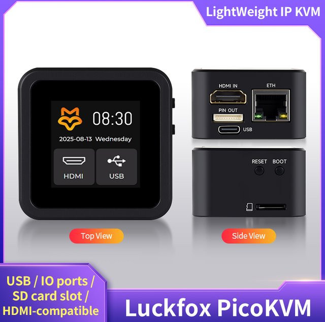 Luckfox PicoKVM Base IP KVM Remote Management Tool in Schwarz mit 256M DDR3 zur PC-Steuerung und Serverwartung inklusive Videoaufnahme und HID-Eingang - Bild 1