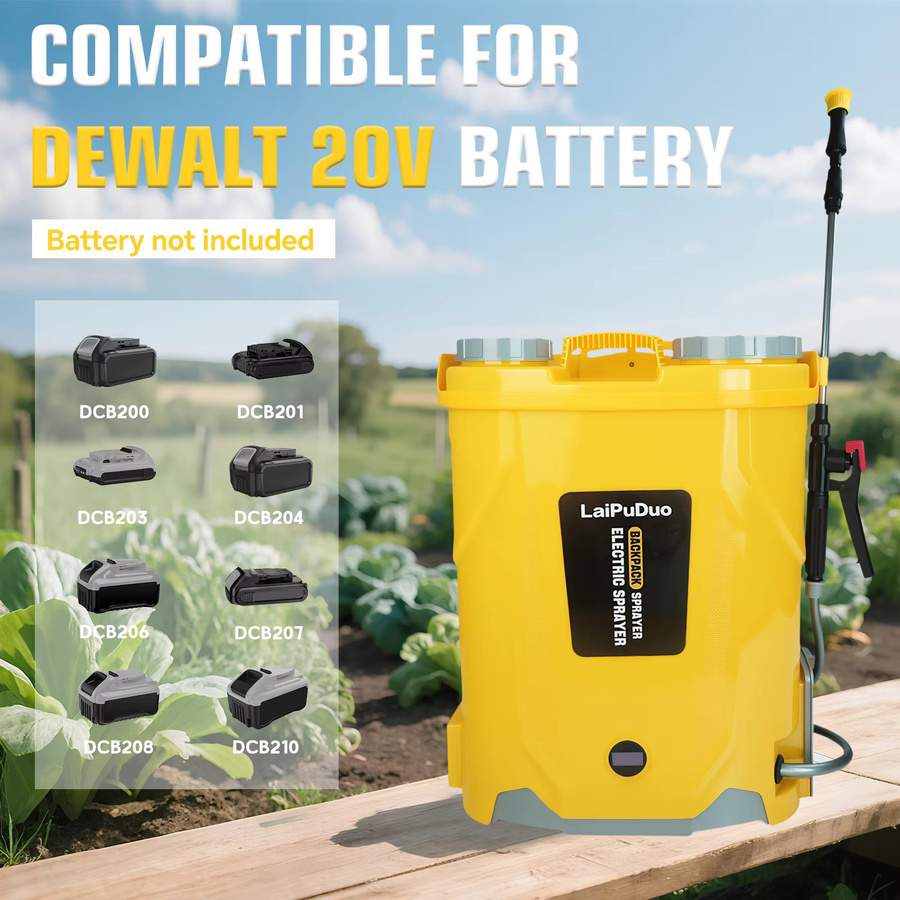 LaiPuDuo Akku-Rückensprühgerät 20L Gelb, Elektrisches Gartensprühgerät mit 100PSI und 4 Düsen, kompatibel mit Dewalt 20V Akku - Bild 2