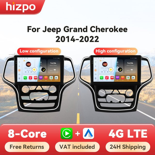 Hizpo Autoradio mit Navigation, GPS, Android Auto und Apple CarPlay für Jeep Grand Cherokee WK2 2014-2022, Schwarz - Bild 1