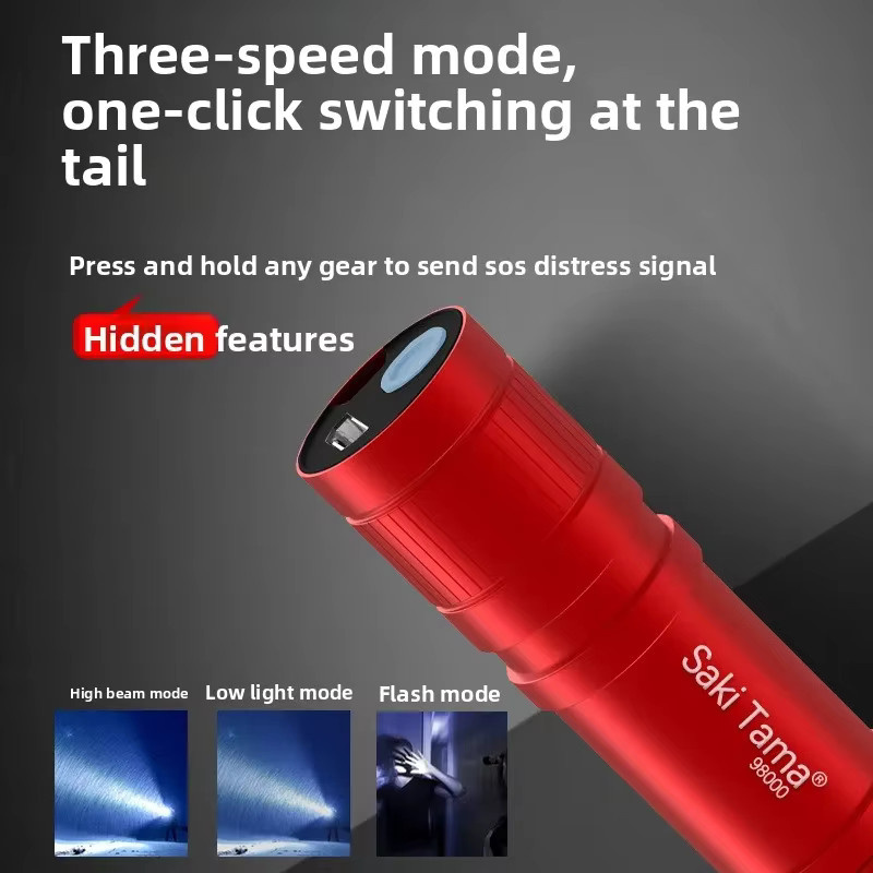 QHSPE USB wiederaufladbare LED-Mini-Taschenlampe mit hoher Helligkeit und multifunktionalem Arbeitslicht - Bild 2