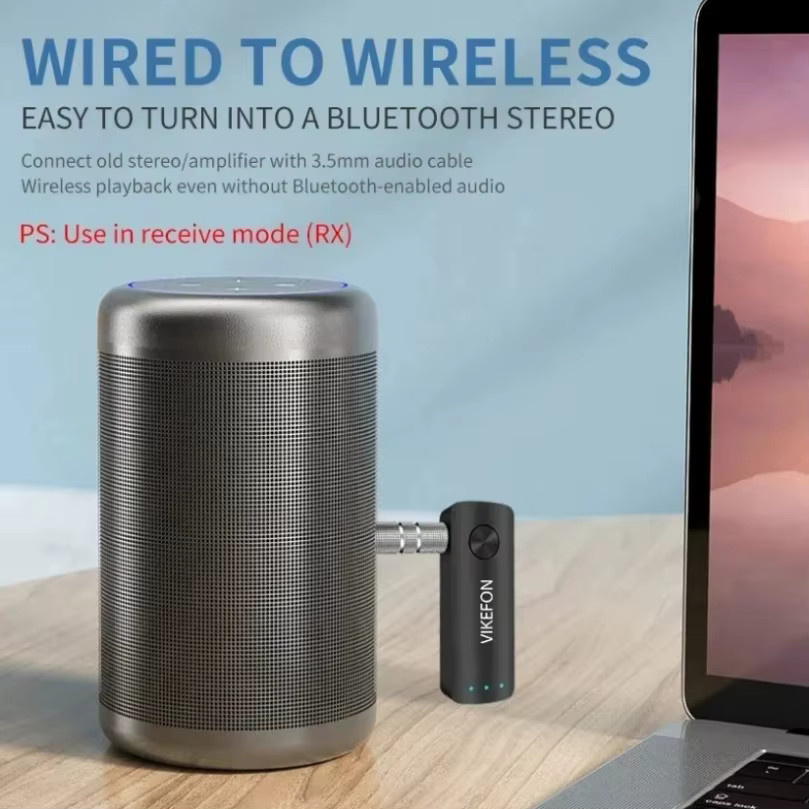 VIKEFON 2-in-1 Bluetooth 5.4 Audio-Empfänger und -Sender HiFi-Stereo-Wireless-Adapter mit 3,5-mm-AUX und Mikrofon in Schwarz - Bild 2