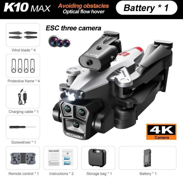 PRISMA K10 MAX GPS Drohne mit 8K Luftaufnahmen, 5G, Hindernisvermeidung und drei Kameras in Grau - Bild 1