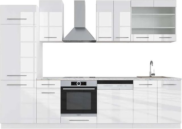 Vicco Fame-Line Küchenzeile Weiß Hochglanz mit Marmor-Optik, Breite: 300 cm - Bild 1