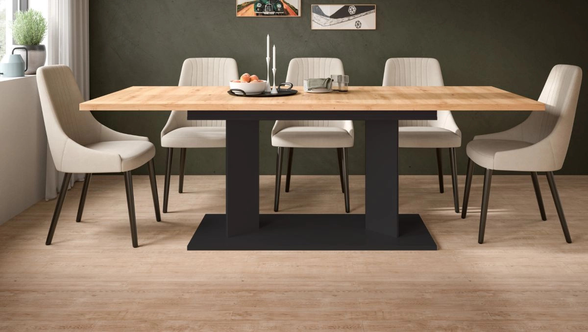Esstisch Anton von Inn.Furn aus Eiche und Metall, ausziehbar, Braun und Schwarz, B: 140 cm bis 220 cm, H: 76 cm, T: 90 cm - Bild 4