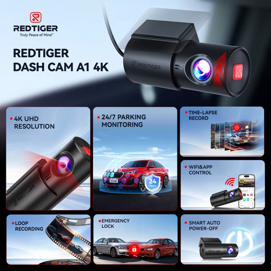 REDTIGER A1 4K Mini Dashcam in Schwarz mit WLAN, App-Steuerung, Nachtsicht und 24-Stunden-Parkmodus - Bild 6