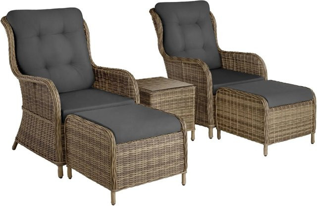 tectake Benissa Sitzgruppe aus Aluminium und Rattan für 2 bis 4 Personen mit Sicherheitsglasplatte in Natur, B/T/H: 90 x 67 x 100 cm - Bild 2
