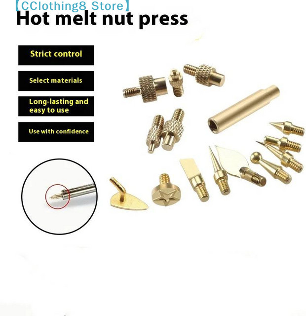 AliS8 Wärmeeinpressmuttern-Set mit Eisenspitze in Gold, 7/9/10-teilig, Messinggewinde-Einpresswerkzeug für Kunststoff und 3D-Drucker, M2 M3 M4 M5 M6 M8 - Bild 1