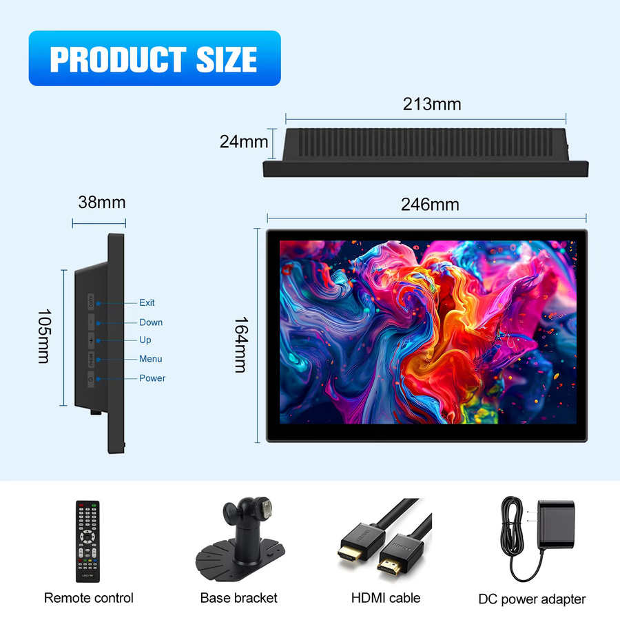 MISSUN Industriemonitor mit 10,1 Zoll IPS-Display, 1280x800 Auflösung, 16:10 Bildschirm, Schwarz, HDMI, AV, BNC - Bild 5