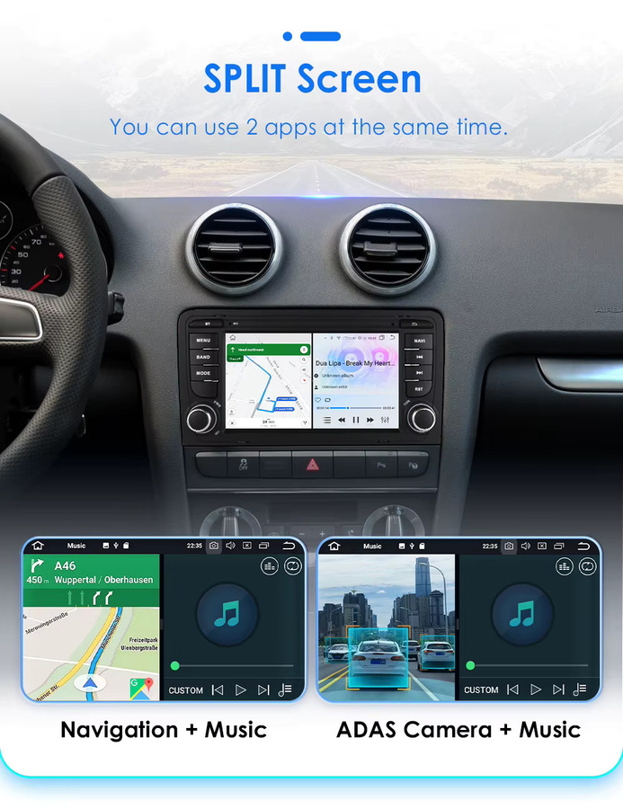 Hizpo 7-Zoll Android Autoradio für Audi A3 8P 2003-2012 S3 RS3 mit Carplay, GPS-Navigation, 8-Kern-Prozessor und KI-Sprachsteuerung in Schwarz - Bild 3