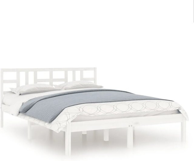 vidaXL Massivholzbett aus Kiefer in Weiß, B/T/H: 150 x 200 x 155,5 x 205,5 cm - Bild 1