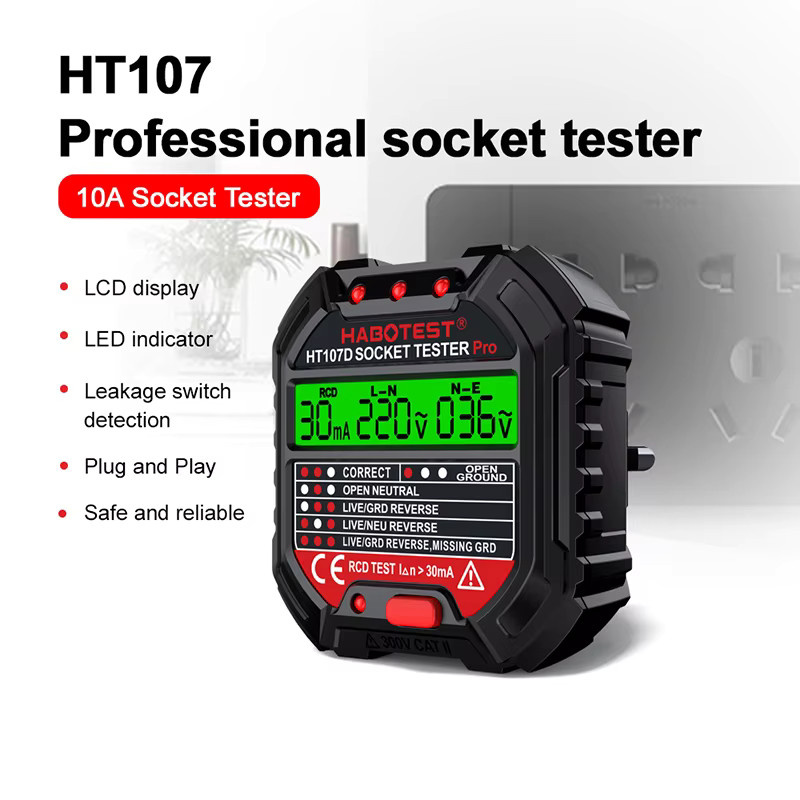 HABOTEST Socket Tester Pro Digitaler Steckdosentester zur Prüfung von Spannung, Erdung, Nullleiter und Polarität in Schwarz - Bild 4