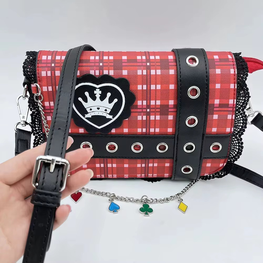 BOOCRE Anime Hinamori Amu Cosplay Umhängetasche, Red Grid Messenger, Leder Handtasche - Bild 3