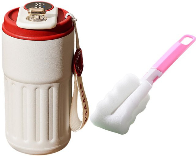 Yiran Furniture Thermobecher aus Edelstahl mit Digitalanzeige und Vakuumisolierung, Weiß, 450 ml - Bild 1