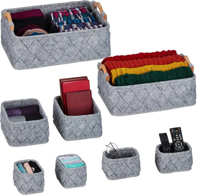 Relaxdays Schrank-Organizer aus Filz und Holz, 8-teilig, Hellgrau, B/T/H: 19 x 42 x 31 cm - Bild 1