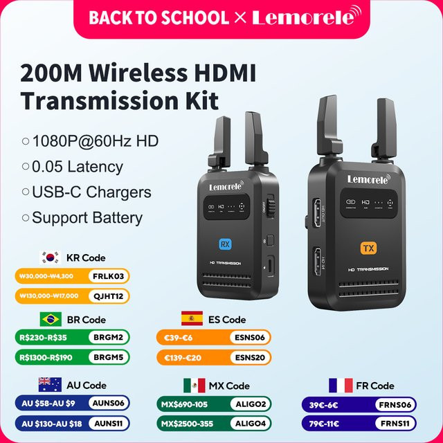 Lemorele HDMI Wireless Transmitter Receiver 1080P Video Extender in Schwarz für Live-Streaming und Fotografie mit 200m Reichweite - Bild 1