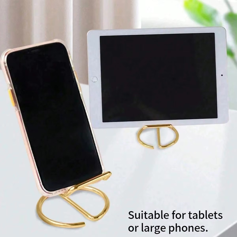 Tragbarer Handy-Ständer aus Metall in Gold als universeller Visitenkartenhalter und Aufbewahrungsregal für Telefon und Tablet - Bild 3