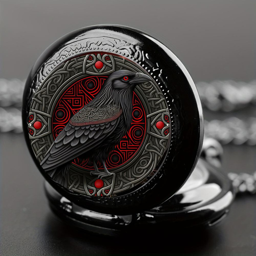 Le Jardin Taschenuhr, Krähen-Motiv, Quarz, Schwarz, Unisex - Bild 5
