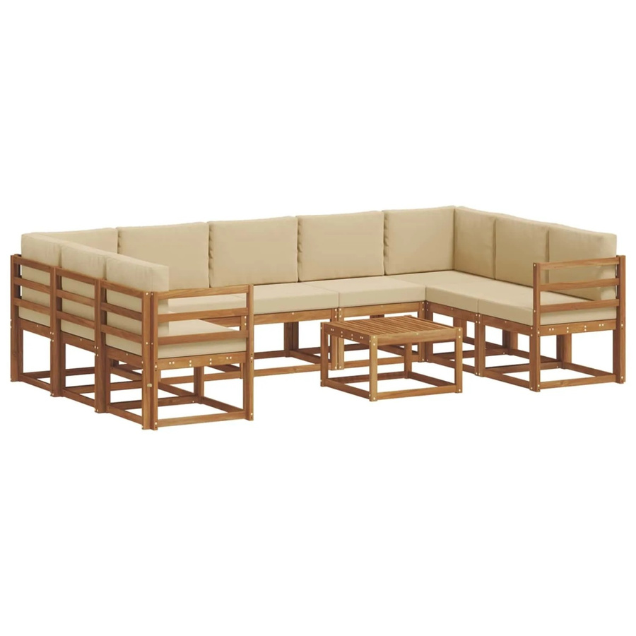 vidaXL Outdoor-Sofagarnitur aus Akazienholz mit Kissen, 10-teilig, Natur und Beige - Bild 2