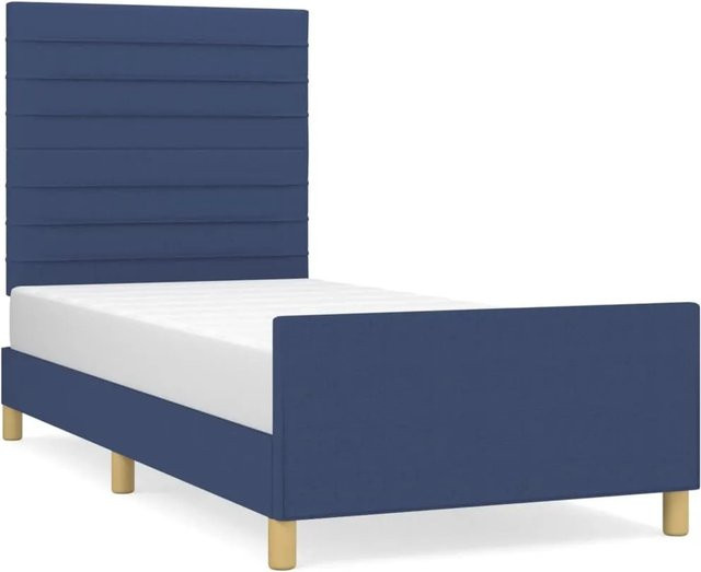vidaXL Bettgestell mit Kopfteil in Blau aus Stoff und Holz, B/T/H: 80 x 200 x 128 cm - Bild 1